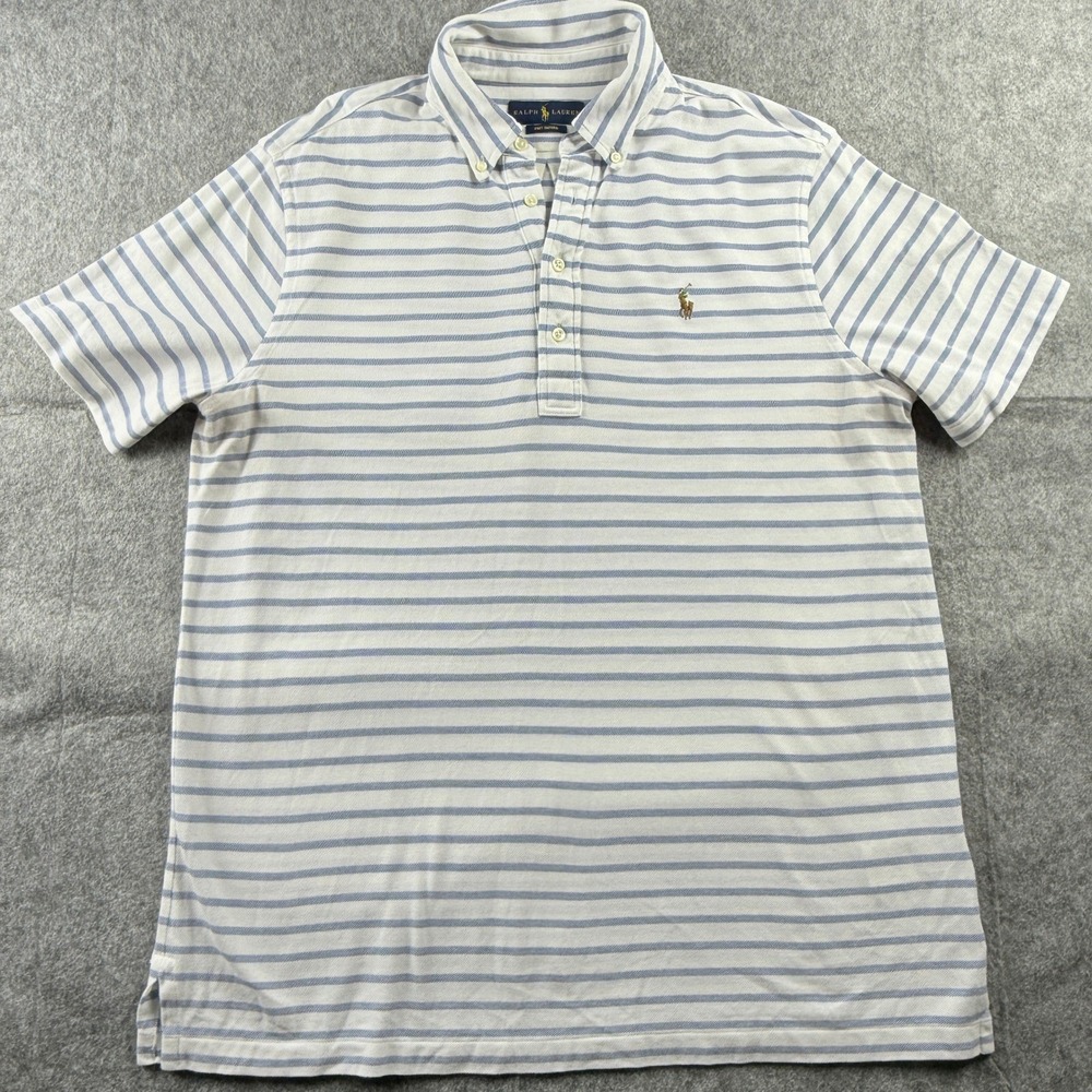 Ralph‎ Lauren Polo Shirt Mens L Knit Oxford Stripe S S Flesh Pony Preppy Defect